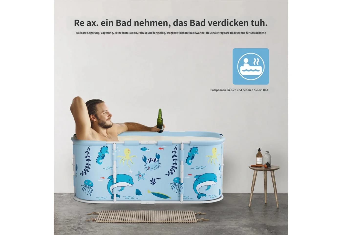 Rutaqian Faltbare Badewanne Metallrahmen 110x60x50 cm - Bild 3