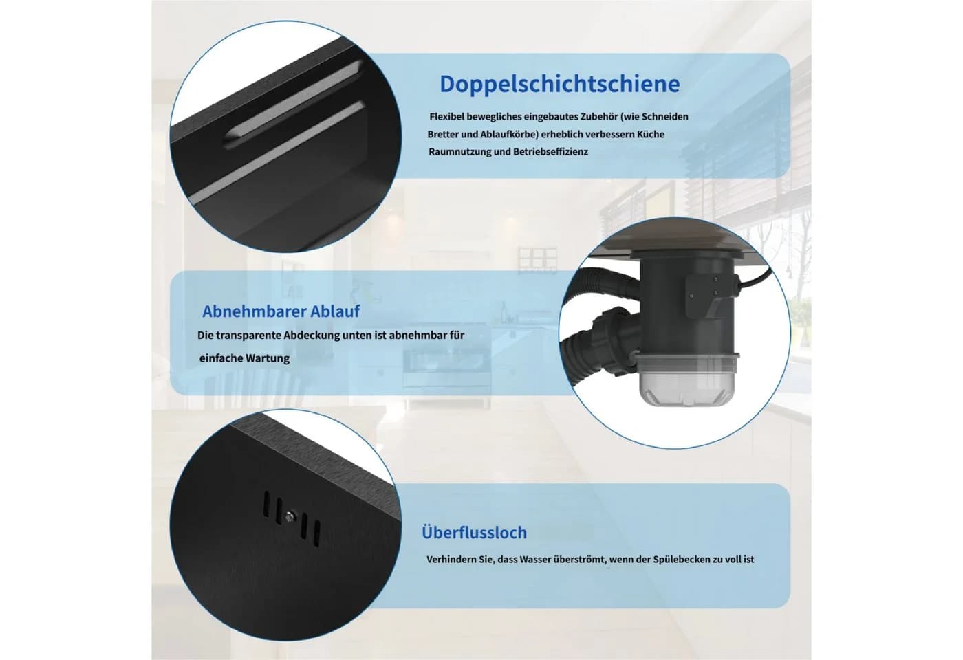Rutaqian Küchenspüle Edelstahl Schwarz mit Wasserfallhahn und Zubehör - Bild 5