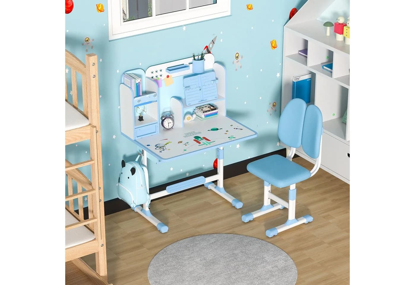 Rutaqian Kinderschreibtisch, höhenverstellbarer Kinder-Schreibtischstuhl-Set, mit Sitzkorrektur und Bücherständer - Bild 3