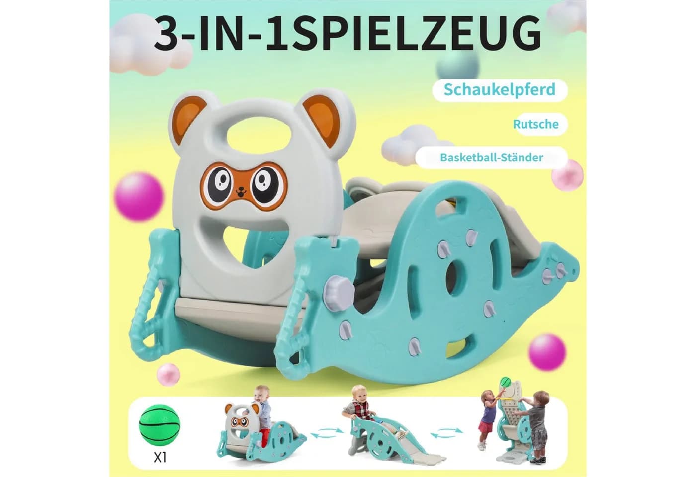 Rutaqian Indoor-Rutsche 4-in-1 Kinderrutsche mit Schaukel und Basketballkorb - Bild 4