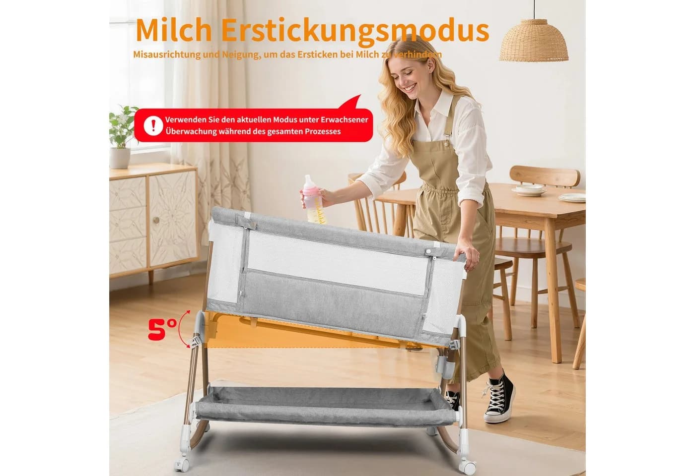 Rutaqian Beistellbett 3-in-1 Babywiege grau höhenverstellbar - Bild 4
