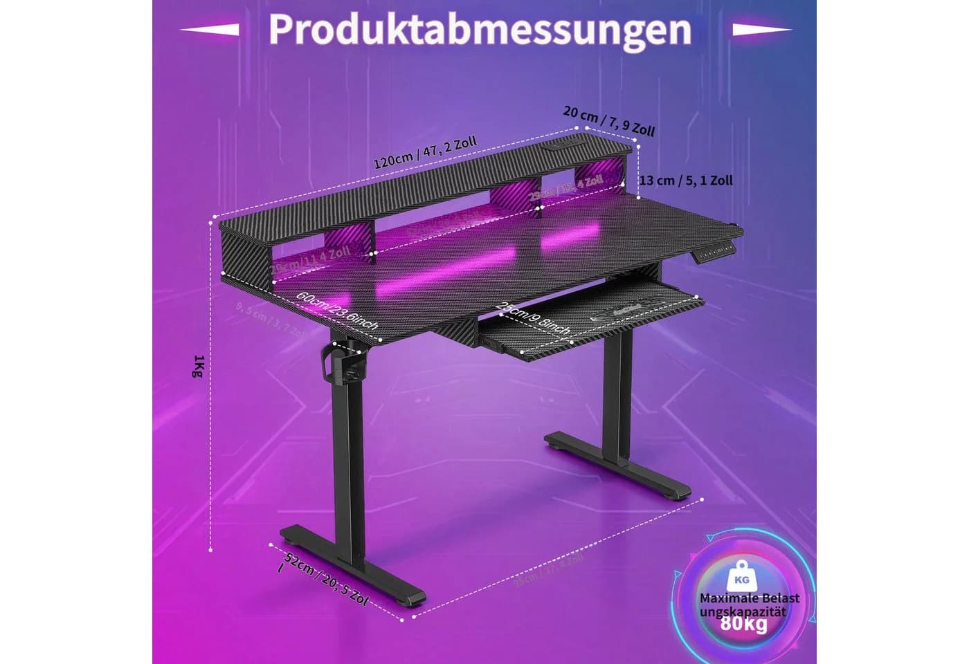 Rutaqan Elektrischer Stehschreibtisch mit LED & Steckdosen - Bild 3