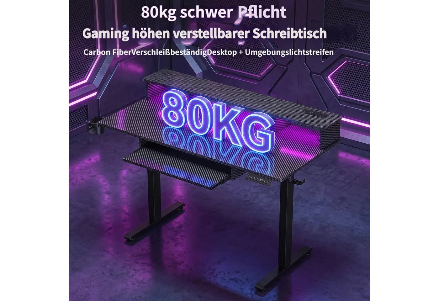 Rutaqan Elektrischer Stehschreibtisch mit LED & Steckdosen - Bild 5