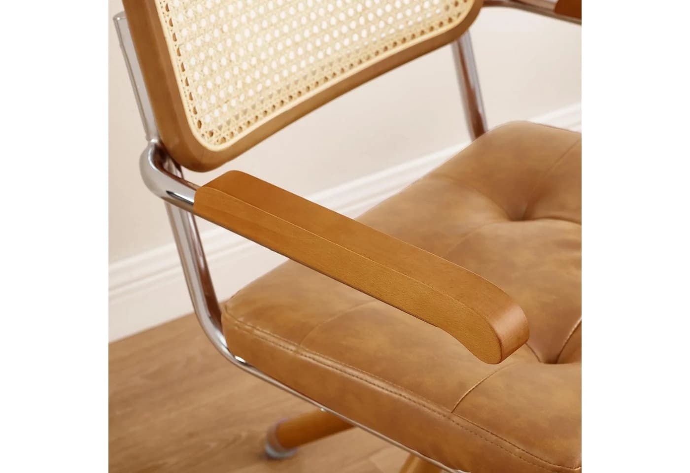 Art Leon Esszimmerstuhl CC058 Mid Century Modern Drehstuhl Braun/Grün Kunstleder