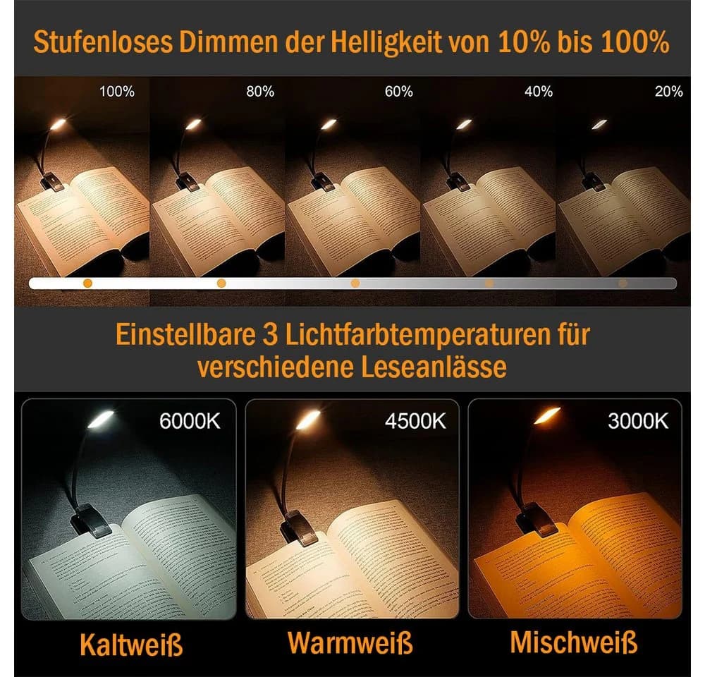 TUWENA LED Leselampe Buchklemme 360° Flexibel 9 LEDs 3 Farbtemperaturen - Bild 3
