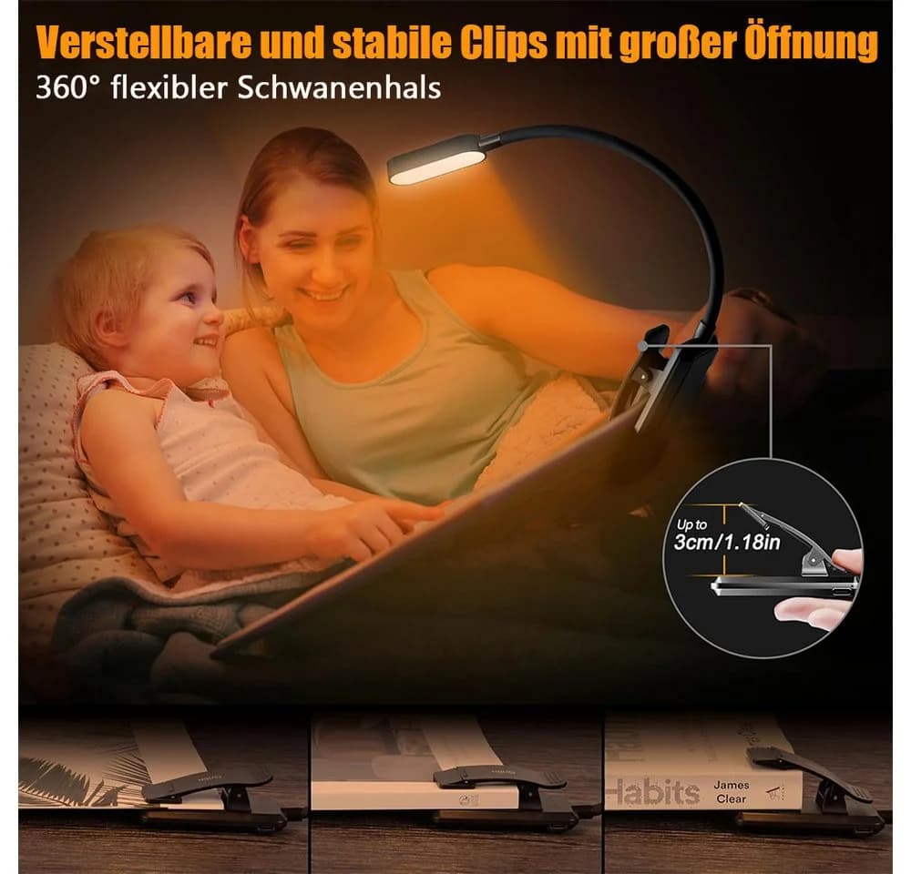 TUWENA LED Leselampe Buchklemme 360° Flexibel 9 LEDs 3 Farbtemperaturen - Bild 4