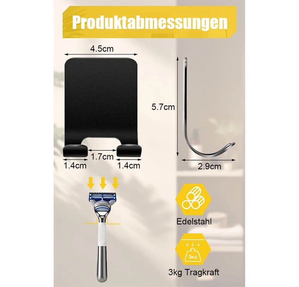 TUWENA Handtuchhaken 4 Stück Rasierer Halterung Edelstahl Selbstklebend