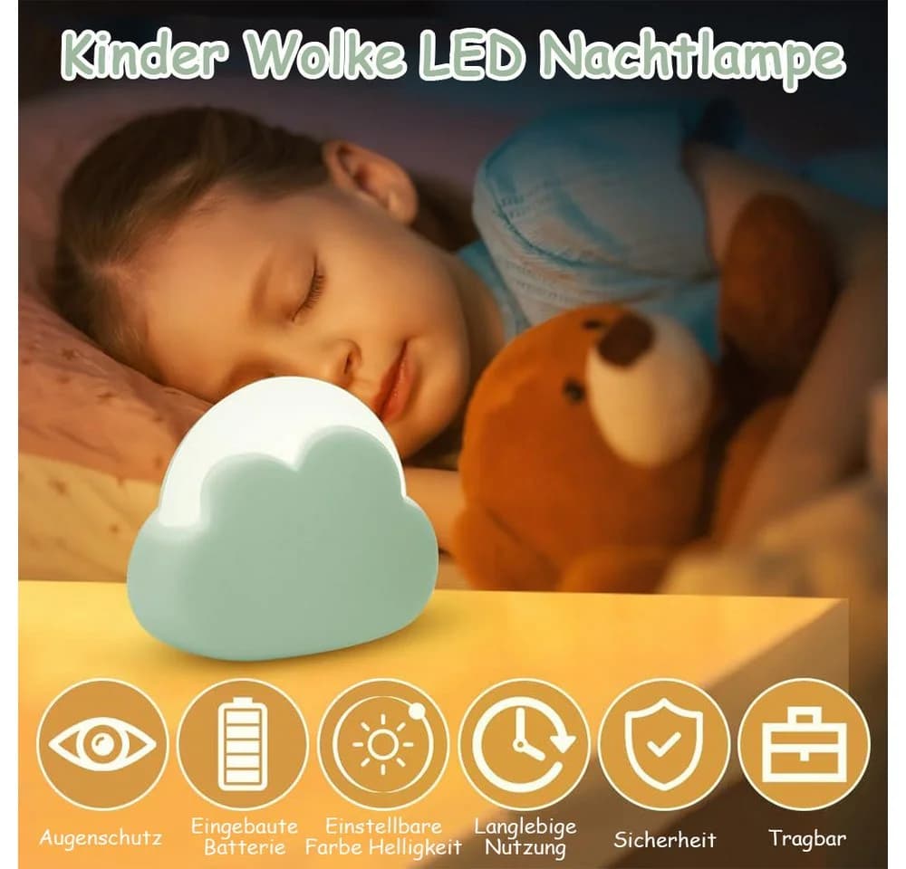TUWENA LED Nachtlicht Wolkenform Blau Dimmbar Kinder Nachtlampe - Bild 5