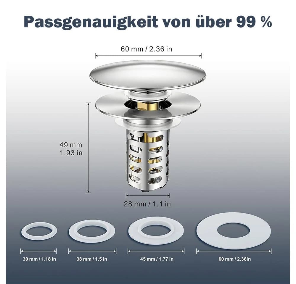 AFKSMILE Pop-Up Abflussstopfen Edelstahl Silber Universal 28,5-55 mm