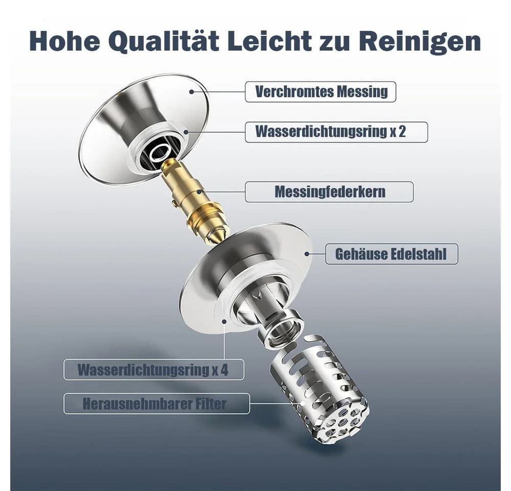 AFKSMILE Pop-Up Abflussstopfen Edelstahl Silber Universal 28,5-55 mm - Bild 3