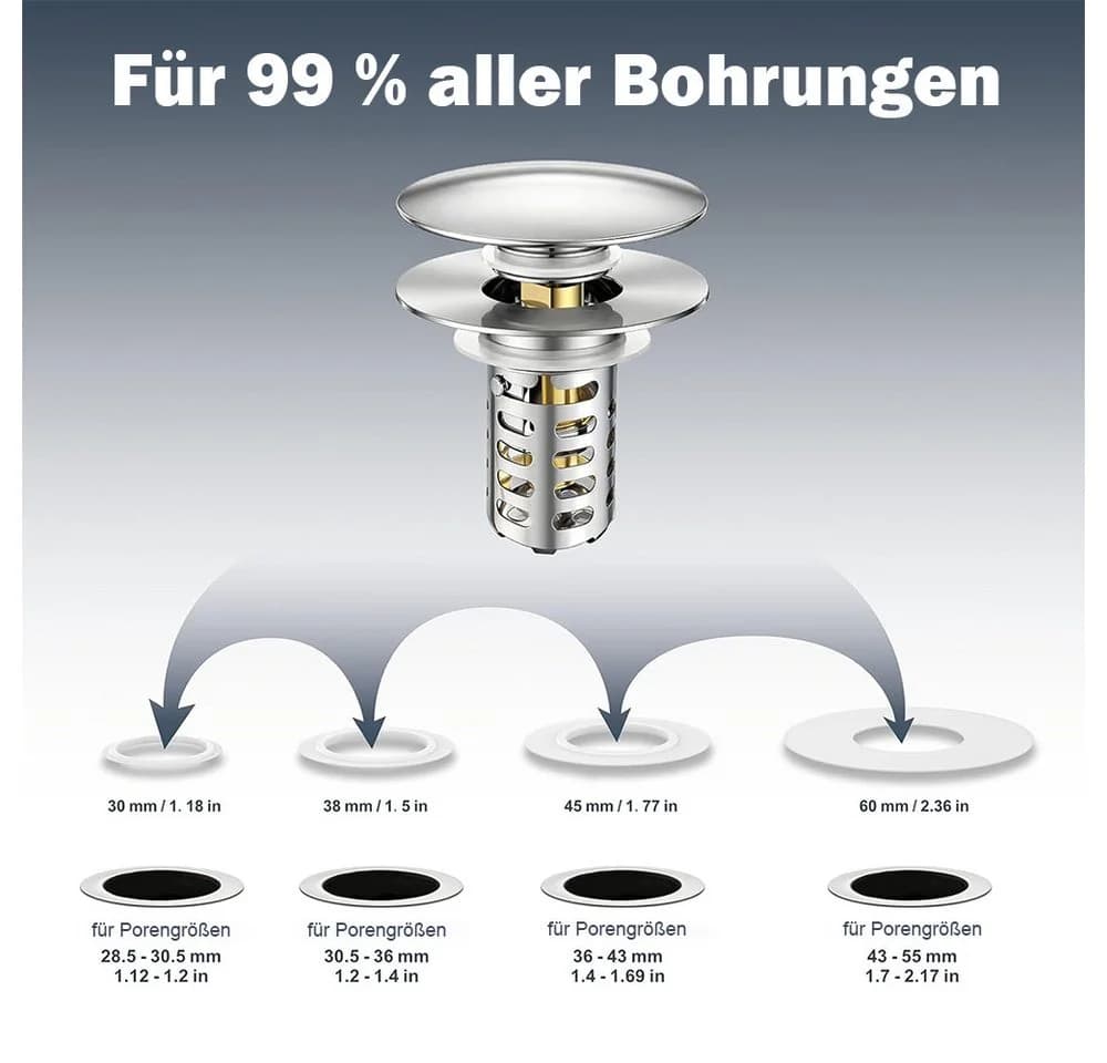 AFKSMILE Pop-Up Abflussstopfen Edelstahl Silber Universal 28,5-55 mm - Bild 4