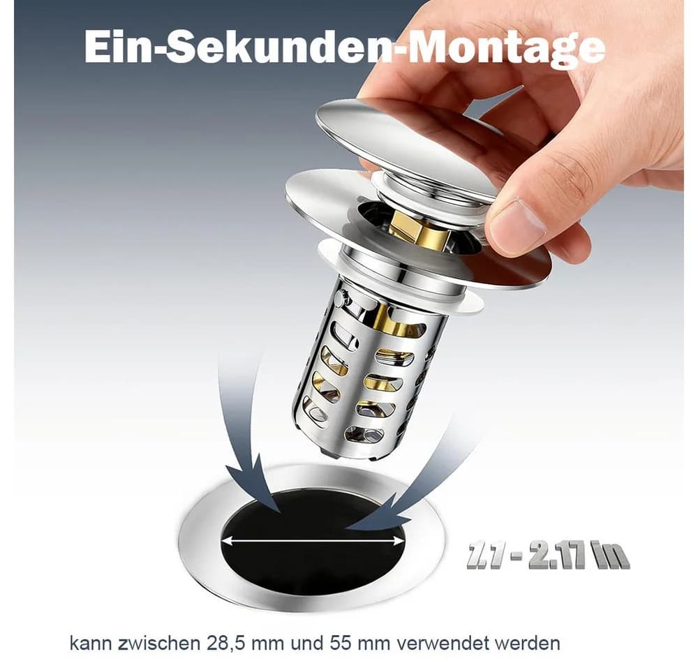 AFKSMILE Pop-Up Abflussstopfen Edelstahl Silber Universal 28,5-55 mm - Bild 5