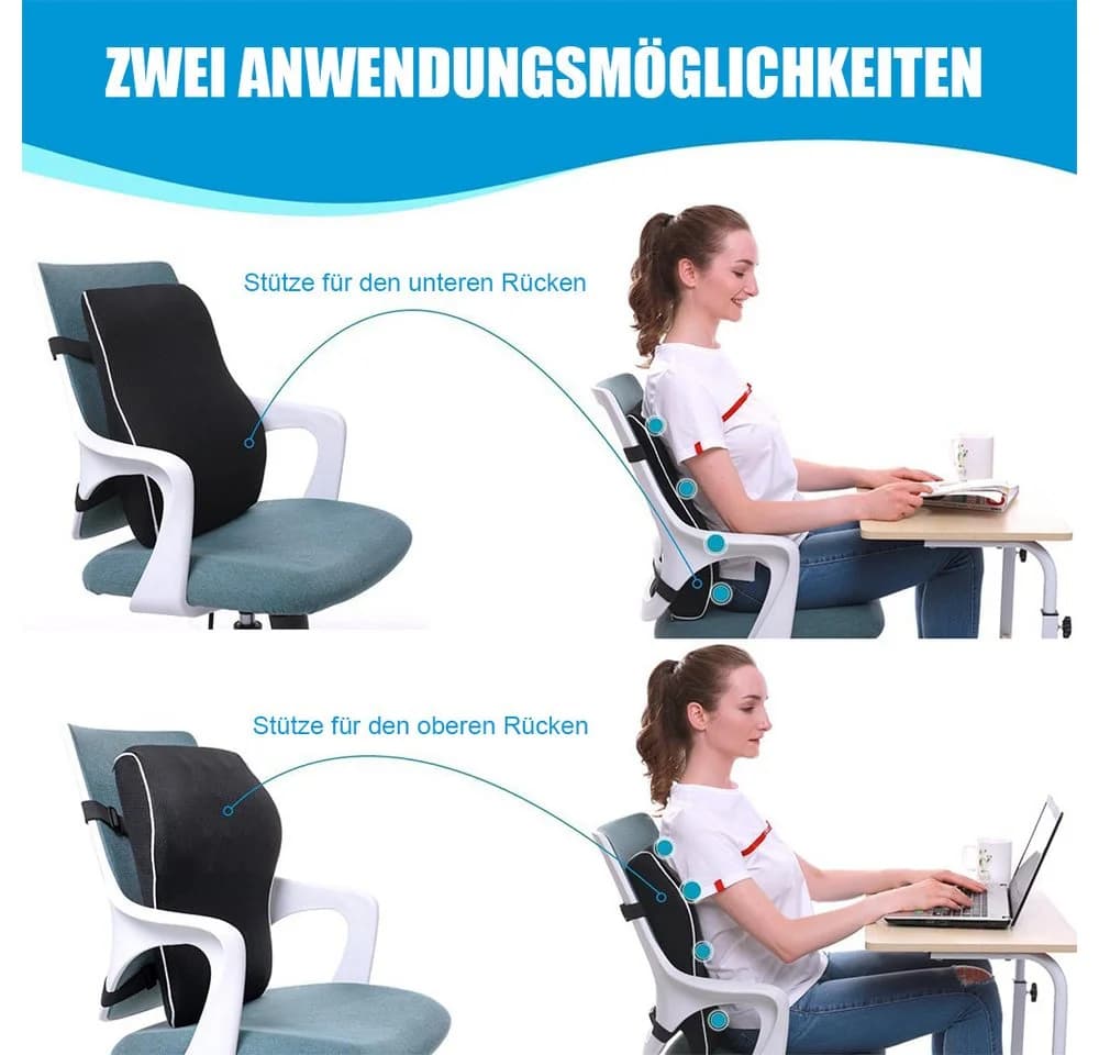 AFKSMILE Rückenkissen Memory Foam Schwarz mit Riemen - Bild 3