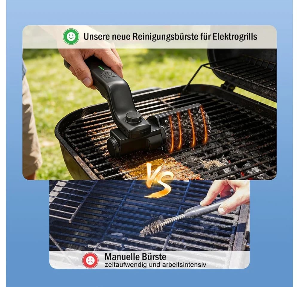 AFKSMILE Elektrische Grillbürste Kabellos Schwarz mit Edelstahl-Bürstenkopf - Bild 4