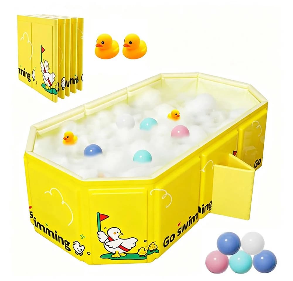 AFKSMILE Faltbare Babybadewanne PVC Gelb mit Zubehör - Bild 2