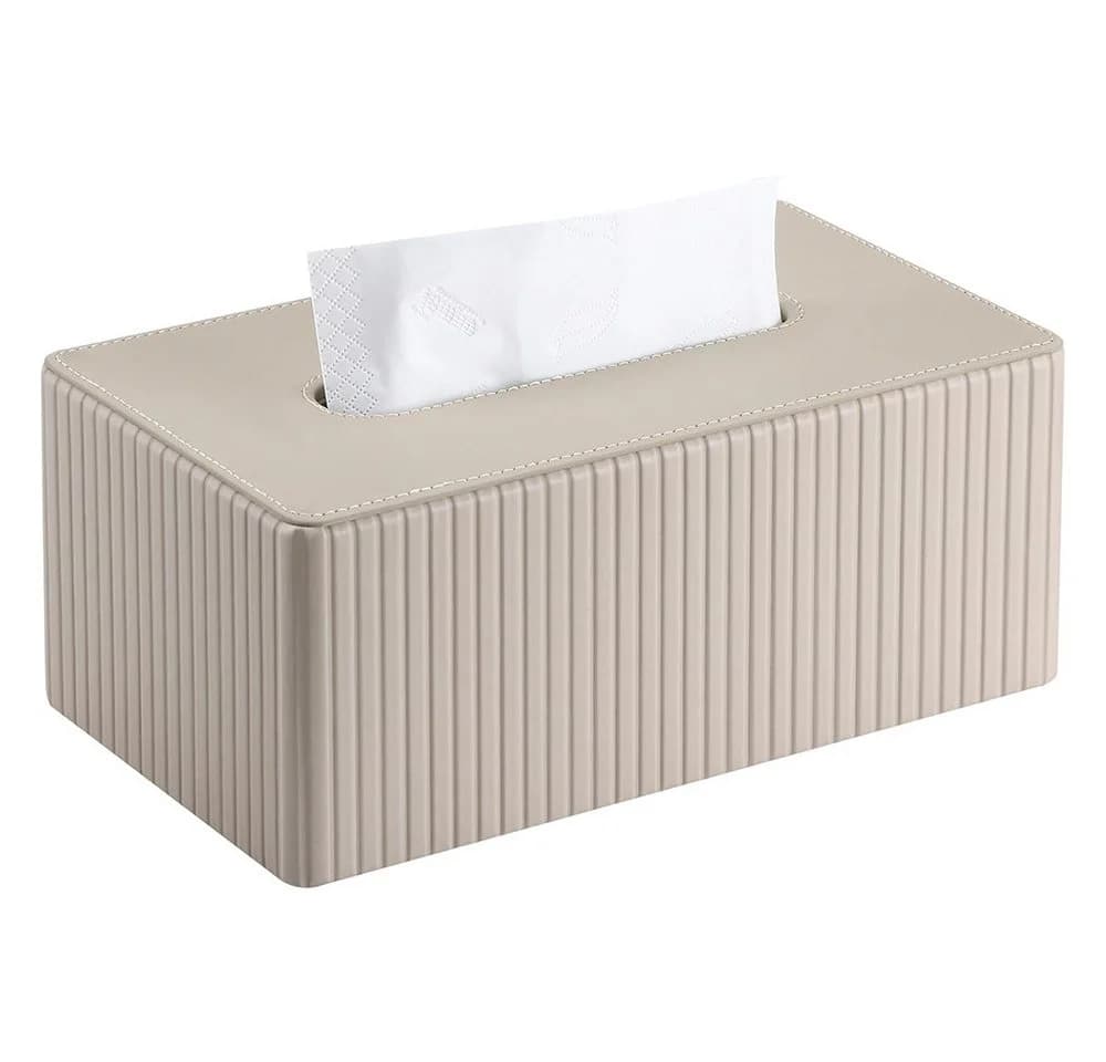 AFKSMILE Taschentuchbox Modern PU Leder Rechteckig Beige/Schwarz - Bild 2