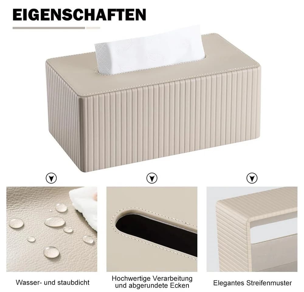 AFKSMILE Taschentuchbox Modern PU Leder Rechteckig Beige/Schwarz - Bild 3