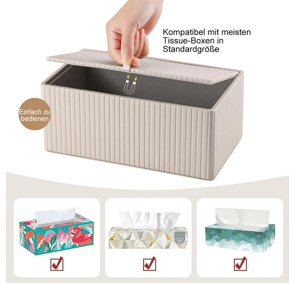 AFKSMILE Taschentuchbox Modern PU Leder Rechteckig Beige/Schwarz - Bild 4