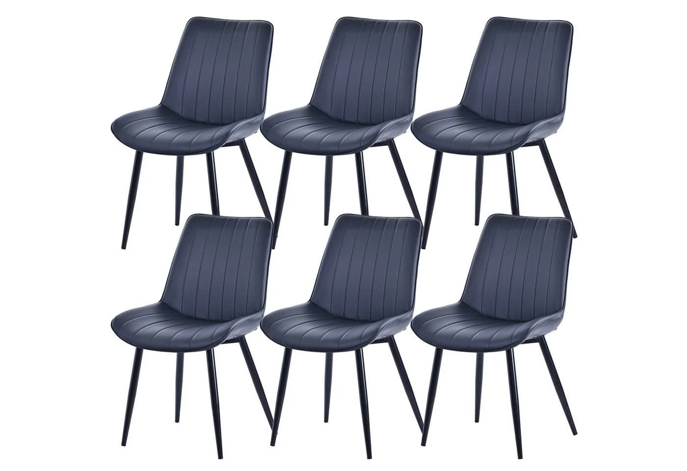 HOMAVO Esszimmerstuhl Stuhlset 6-tlg. Schwarz Kunstleder Metall