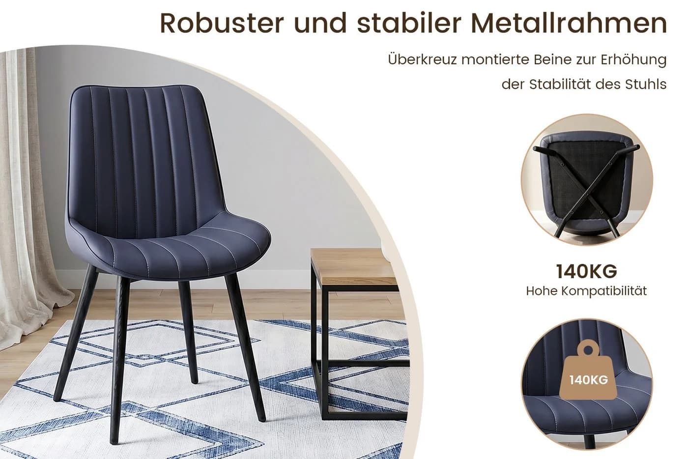 HOMAVO Esszimmerstuhl Stuhlset 6-tlg. Schwarz Kunstleder Metall - Bild 4