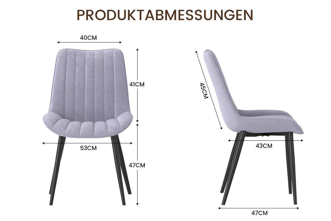 HOMAVO Esszimmerstuhl Stuhlset 6-tlg. Grau Samt Metallbeine - Bild 5