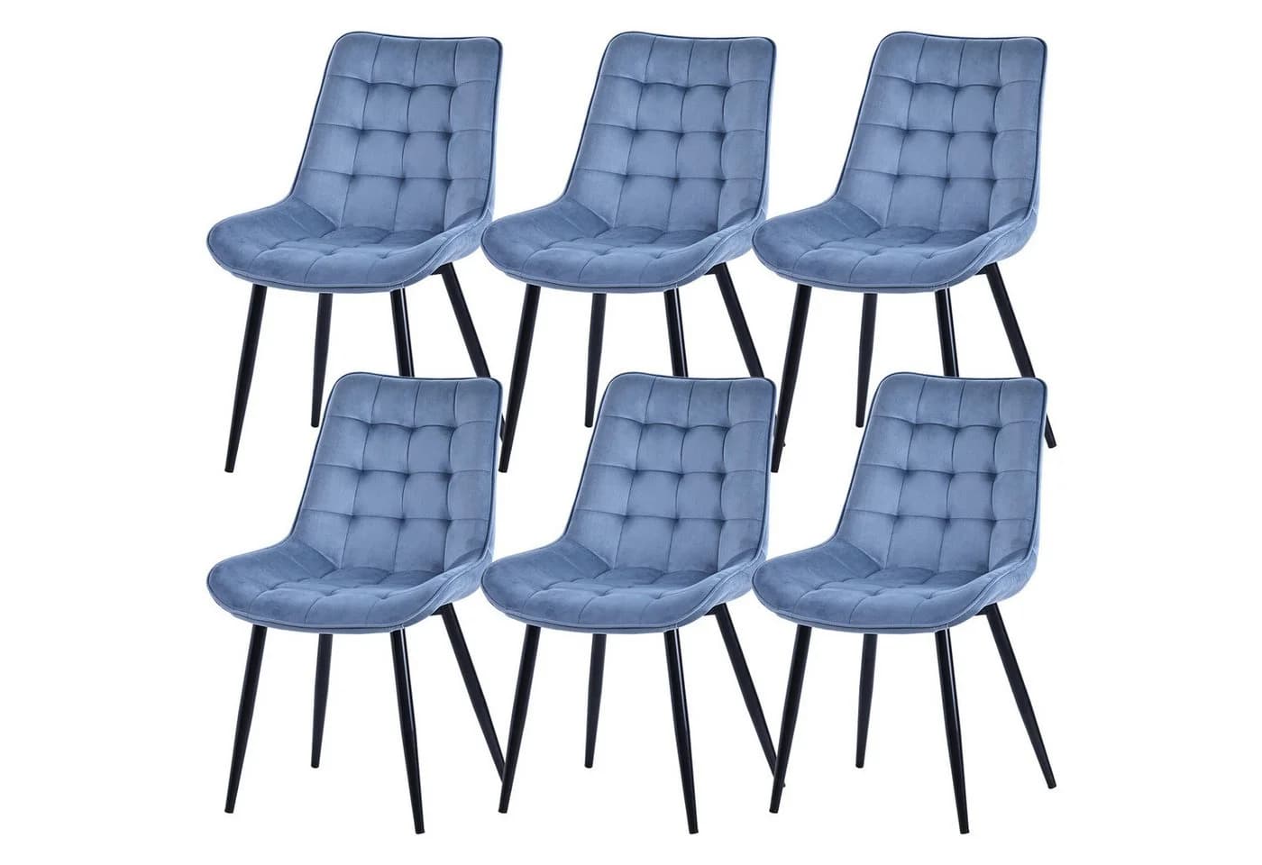 HOMAVO Esszimmerstuhl Stuhlset 6-tlg. Blau Samt Metallbeine - Bild 2