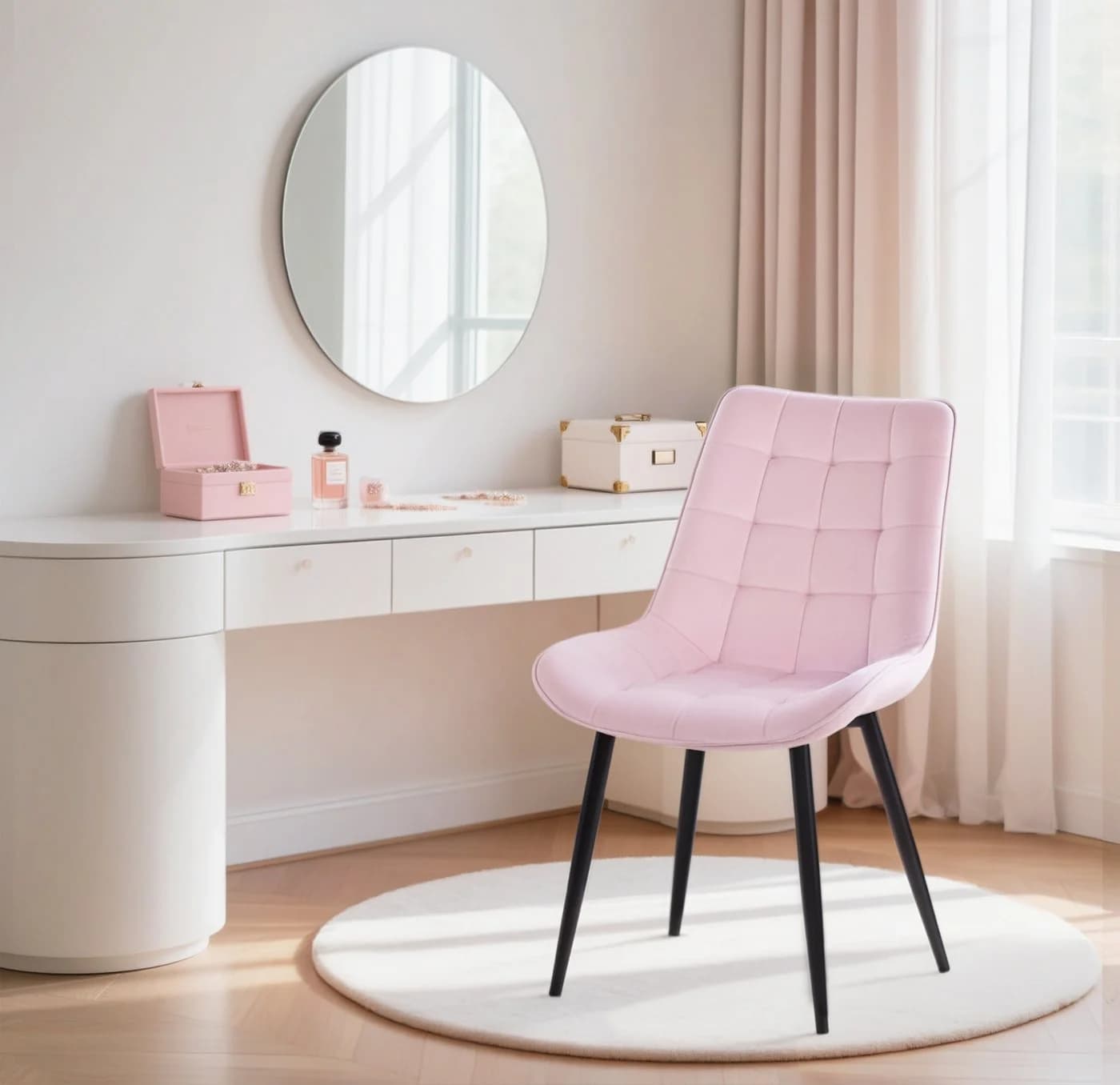 HOMAVO Esszimmerstuhl 6er Set Rosa Samt Metallbeine