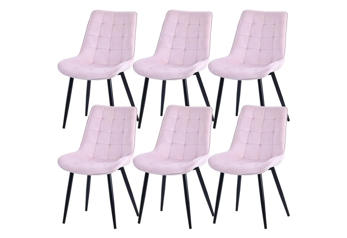 HOMAVO Esszimmerstuhl 6er Set Rosa Samt Metallbeine - Bild 2