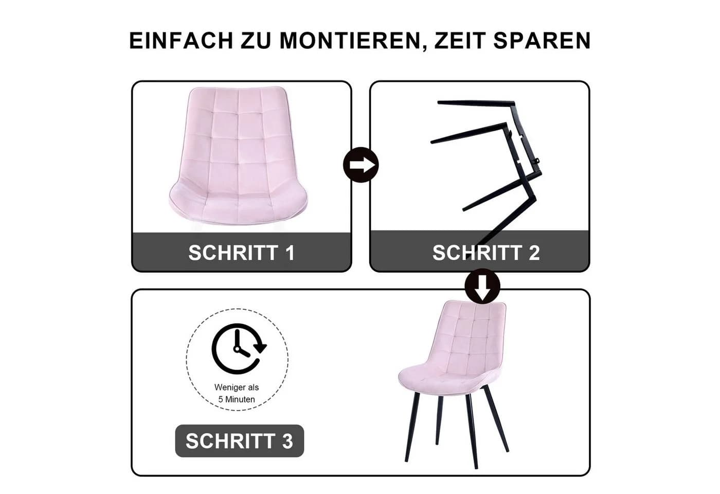 HOMAVO Esszimmerstuhl 6er Set Rosa Samt Metallbeine - Bild 5