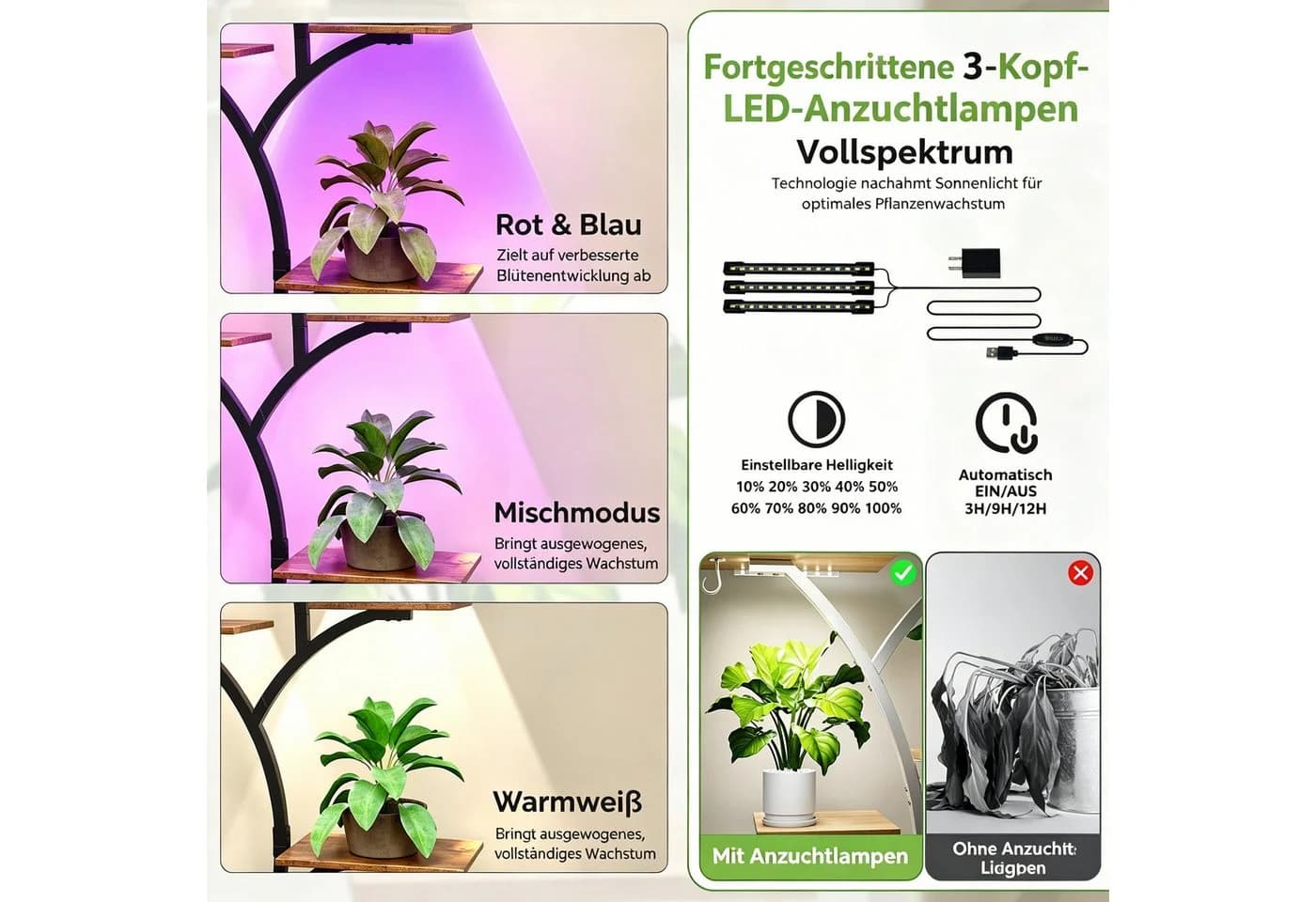 LALAHO Blumenständer 8-stufig mit Wachstumslicht & Rollen - Bild 3