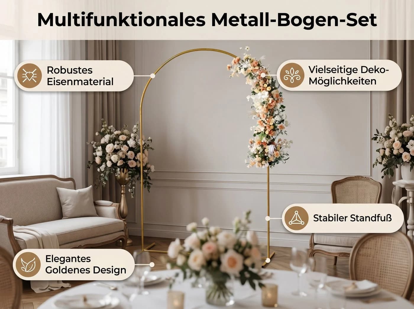 GARRYFIZH Rosenbogen Metall Rundbogen Gold Hochzeitsbogen Deko Rankhilfe - Bild 4