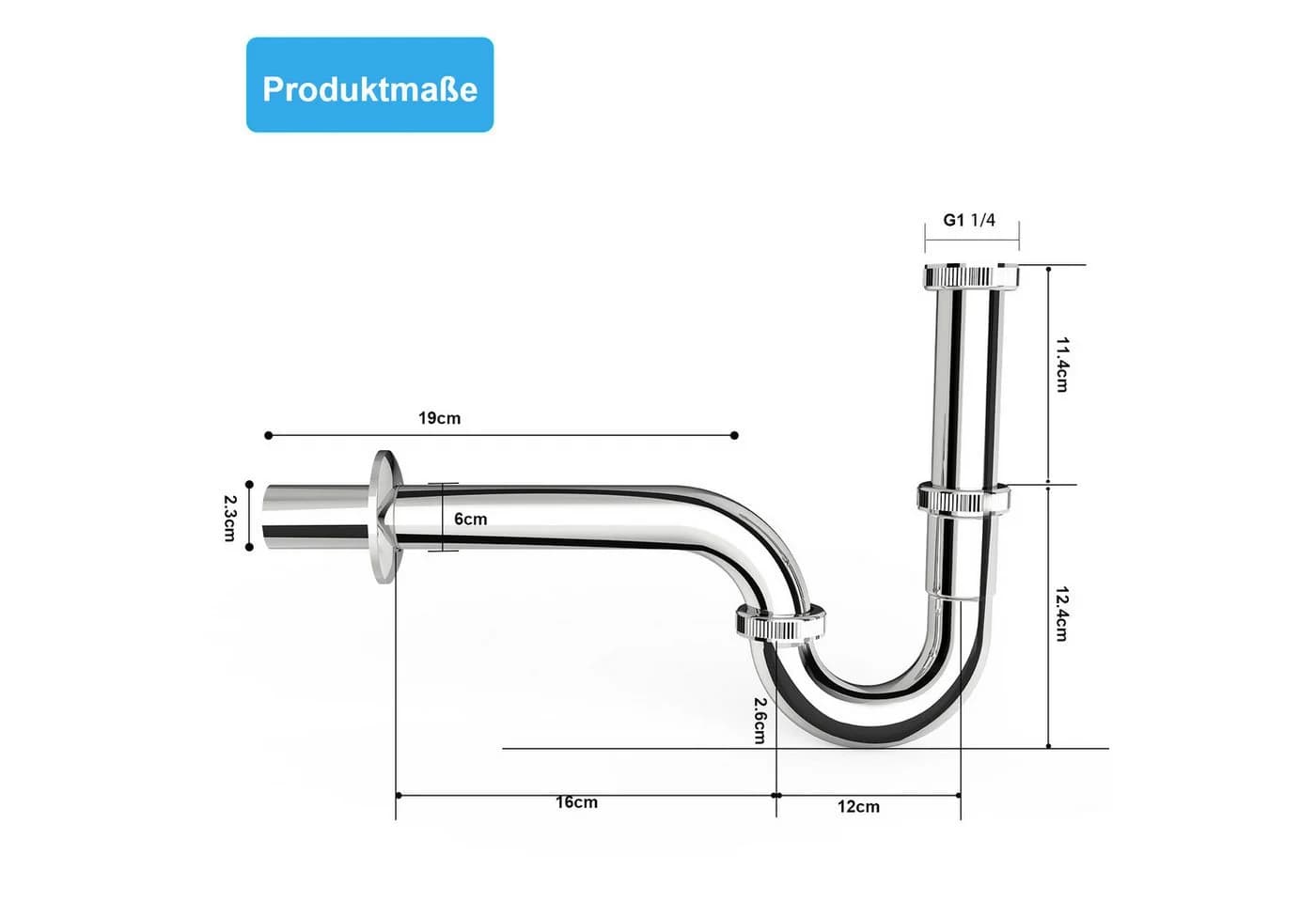 SURFOU Siphon für Waschbecken 1 1/4 Zoll Edelstahl mit Geruchsverschluss