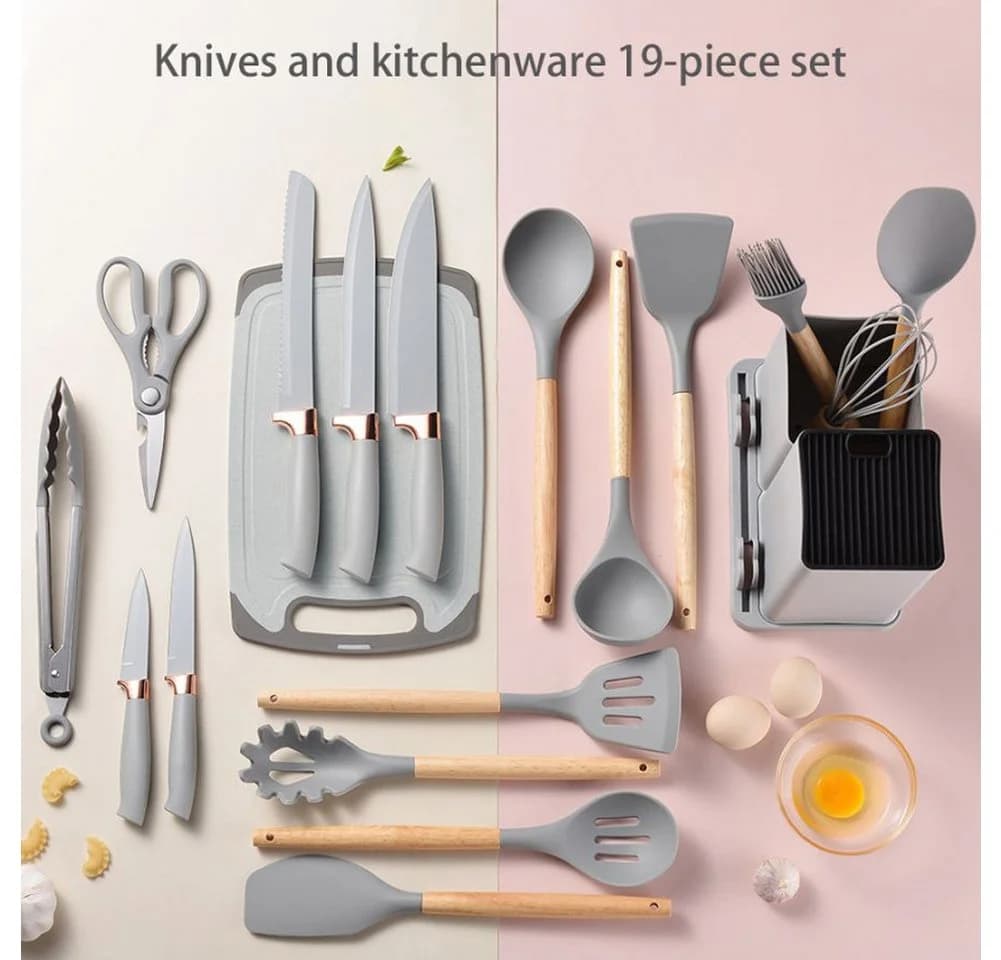 FANNOU Kochbesteck-Set 19-tlg. Silikon Grau