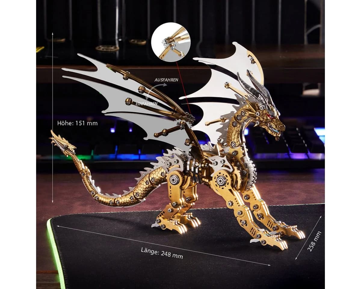 FANNOU 3D-Puzzle Mechanischer Drache 313 Teile Metallbausatz - Bild 3