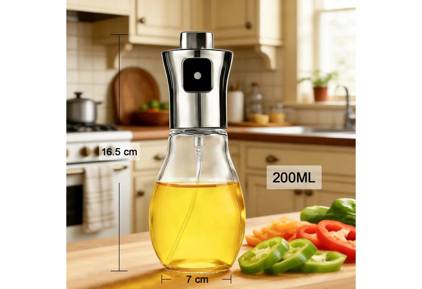 FANNOU Ölspender 200ml Glas Edelstahl Ölsprüher transparent