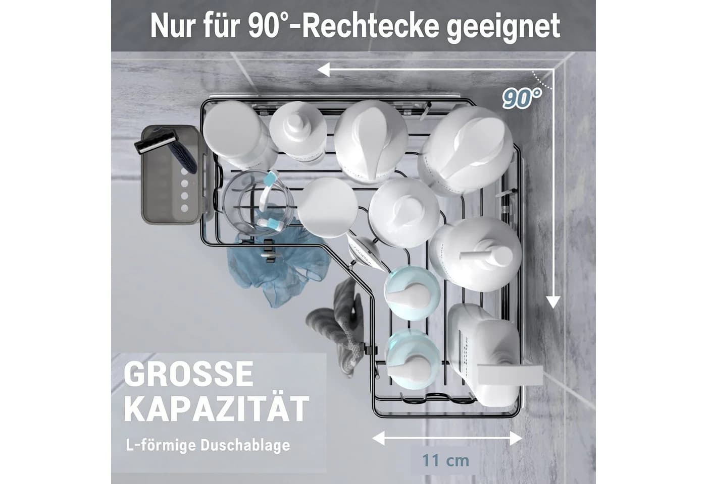 FANNOU Duschablage 2-teilig Schwarz Selbstklebend Eckregal Edelstahl