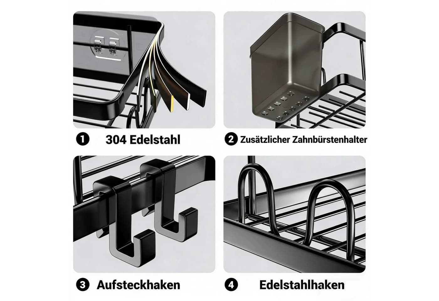 FANNOU Duschablage 2-teilig Schwarz Selbstklebend Eckregal Edelstahl - Bild 4