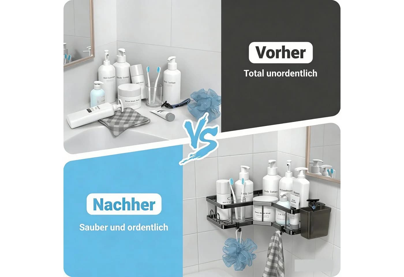 FANNOU Duschablage 2-teilig Schwarz Selbstklebend Eckregal Edelstahl - Bild 5