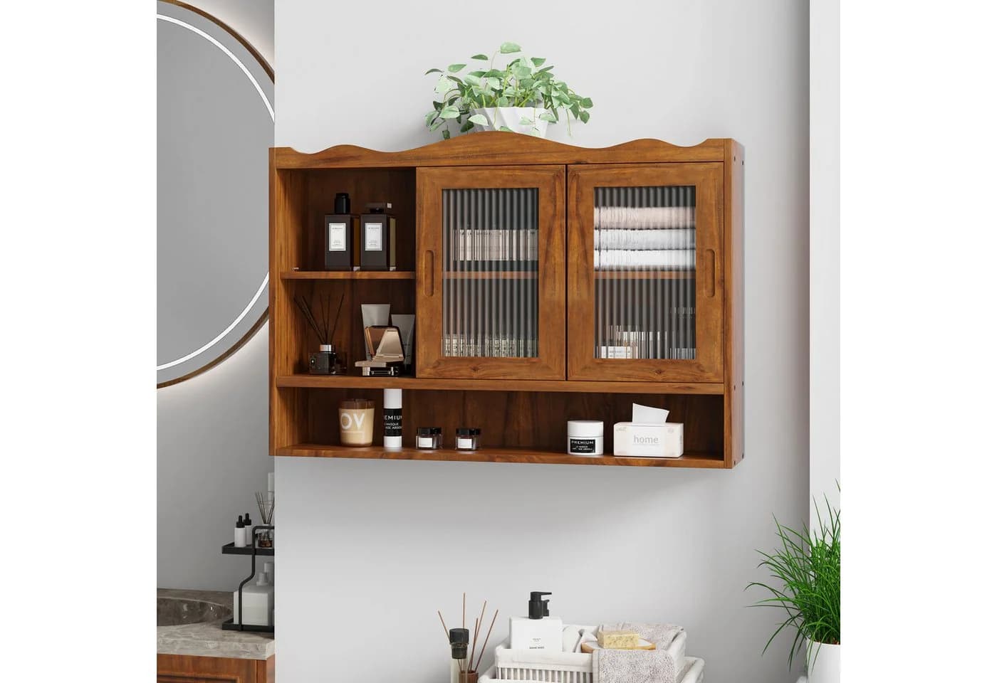 FANNOU Hängeschrank Retro 2-türiger Schiebeschrank Braun