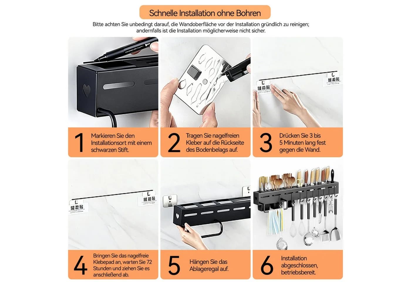 FANNOU Küchenorganizer-Set mit 10 Haken & Selbstklebung - Bild 4