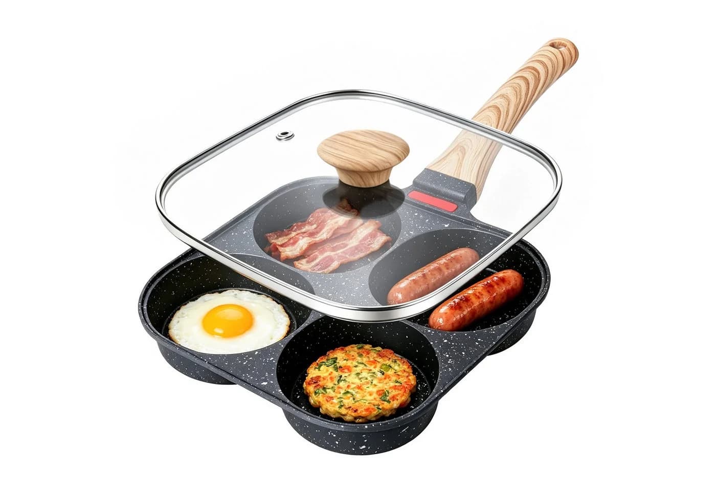 FANNOU Bratpfanne mit Deckel, 4 Loch Aluminium Antihaft für Induktion & Gas - Bild 2