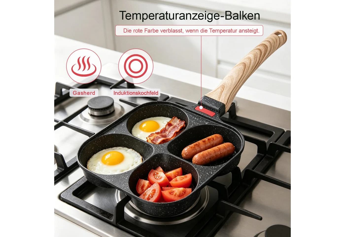 FANNOU Bratpfanne mit Deckel, 4 Loch Aluminium Antihaft für Induktion & Gas - Bild 4