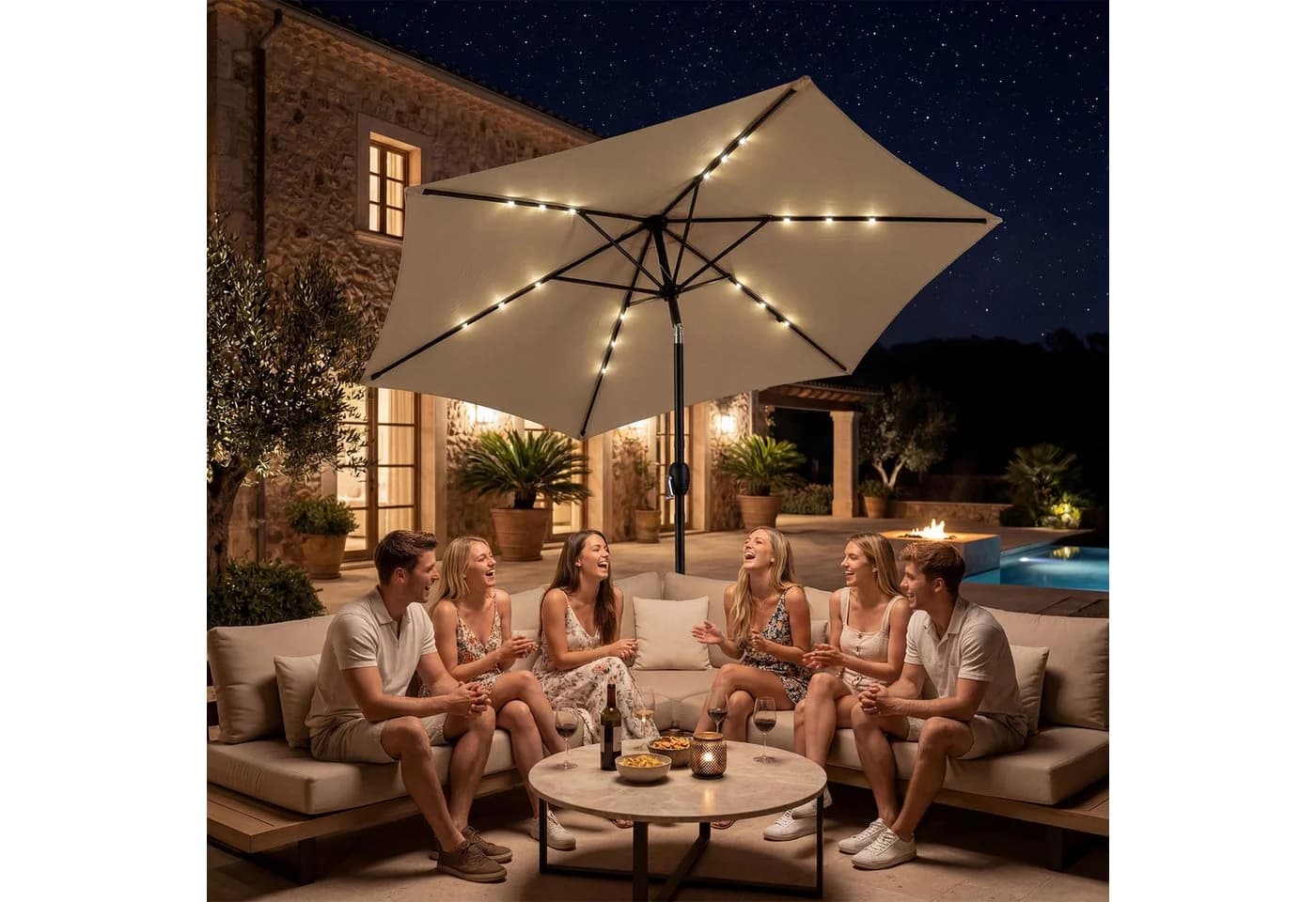 FANNOU Sonnenschirm Beige mit LED und Kippfunktion - Bild 5
