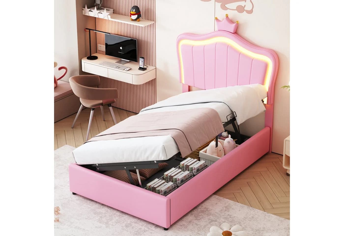 Celya Kinderbett 90x200 cm LED-Beleuchtung Rosa - Bild 2