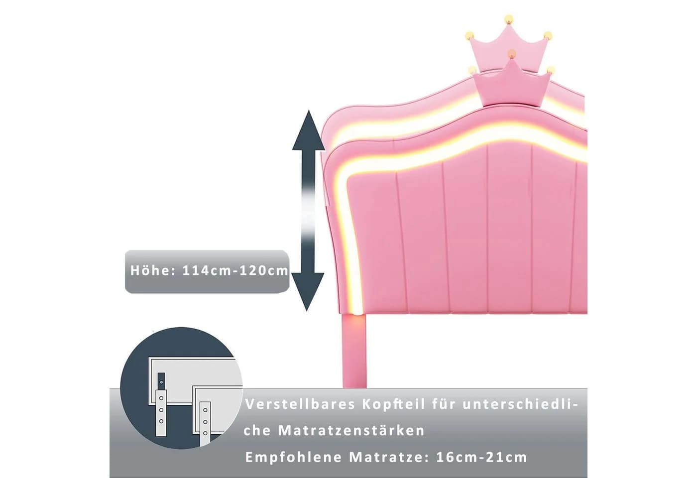 Celya Kinderbett 90x200 cm LED-Beleuchtung Rosa - Bild 4