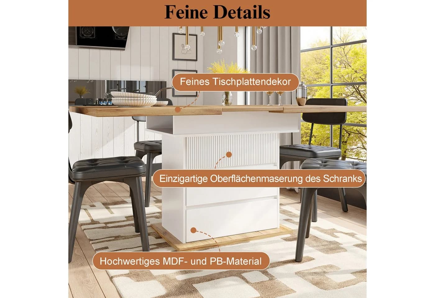 Celya Ausziehbarer Esstisch Weiß Modern - Bild 4