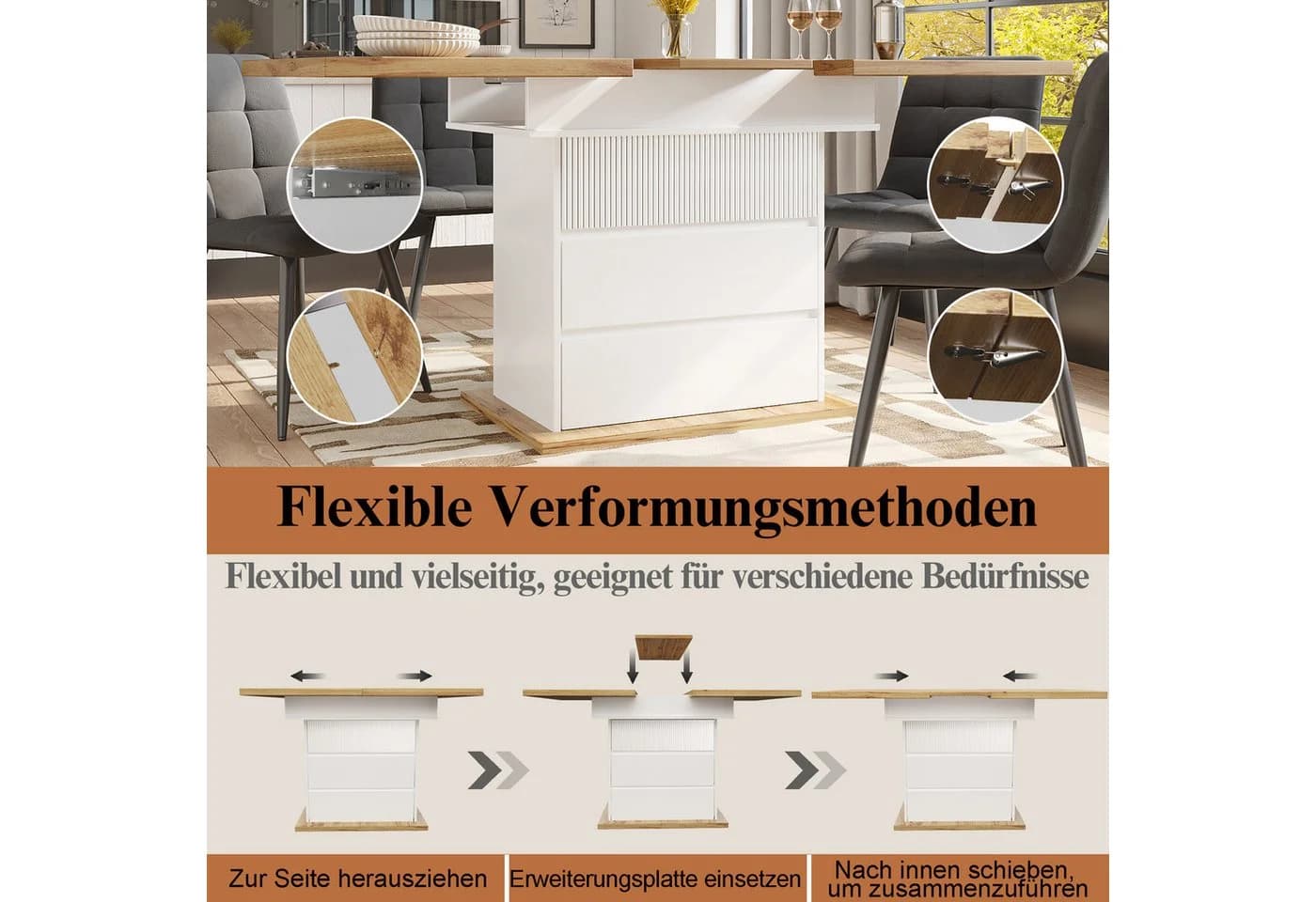 Celya Ausziehbarer Esstisch Weiß Modern - Bild 5