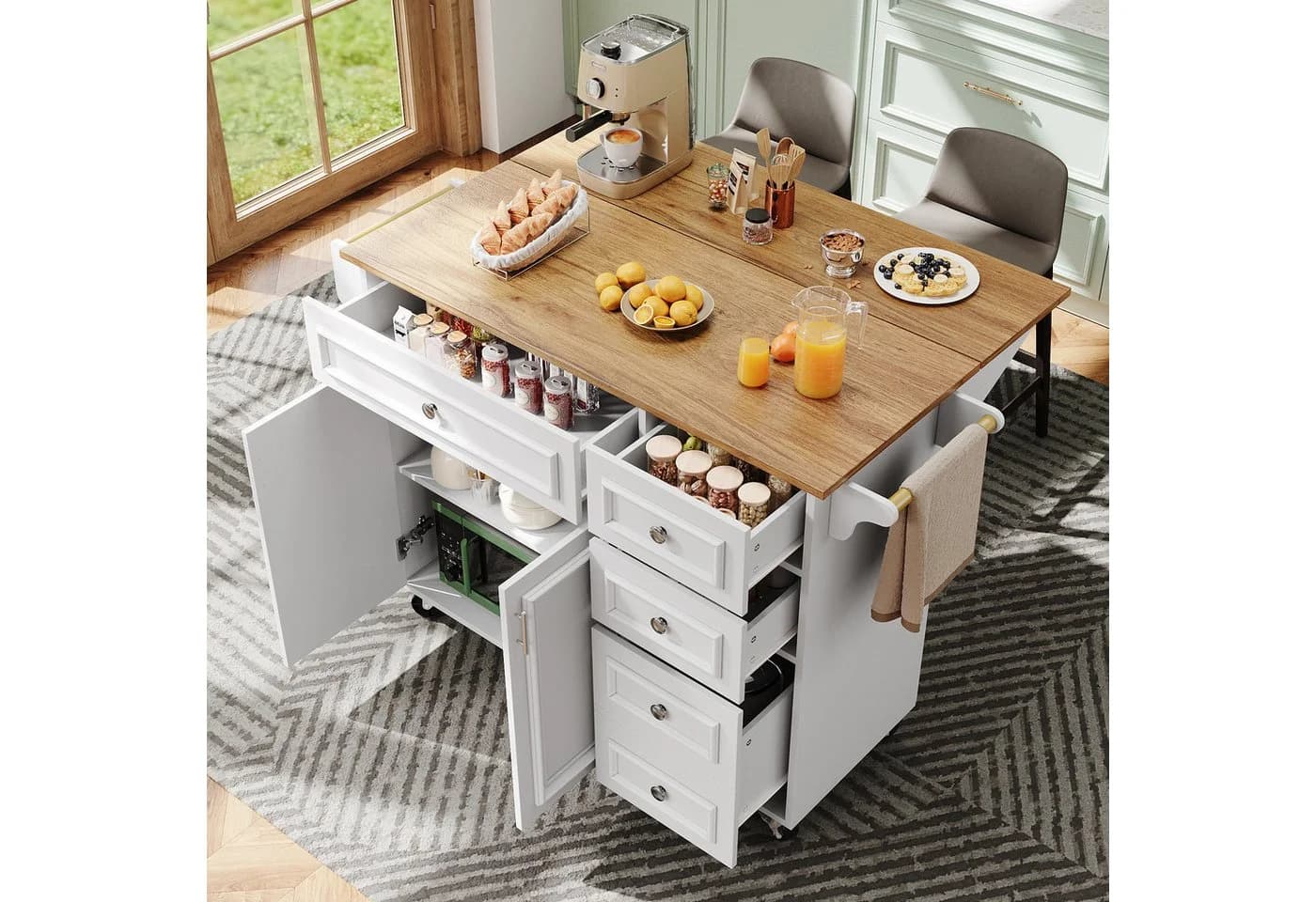 Celya Küchenwagen mit klappbarer Tischplatte und 5 Schubladen weiß - Bild 2