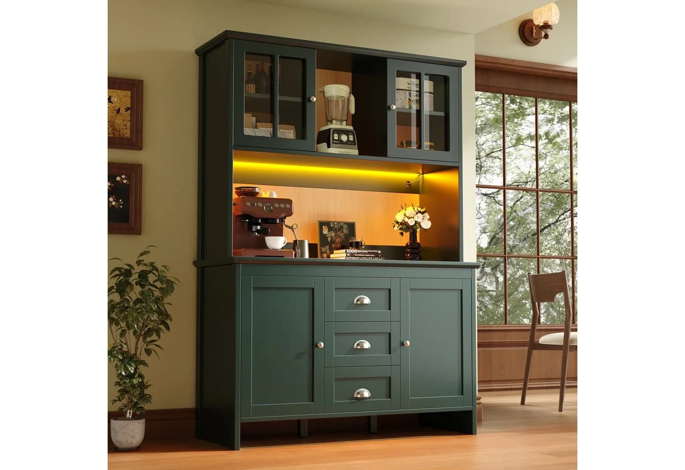 Celya Küchenbuffet Küchenschrank mit LED-Beleuchtung Grün - Bild 2