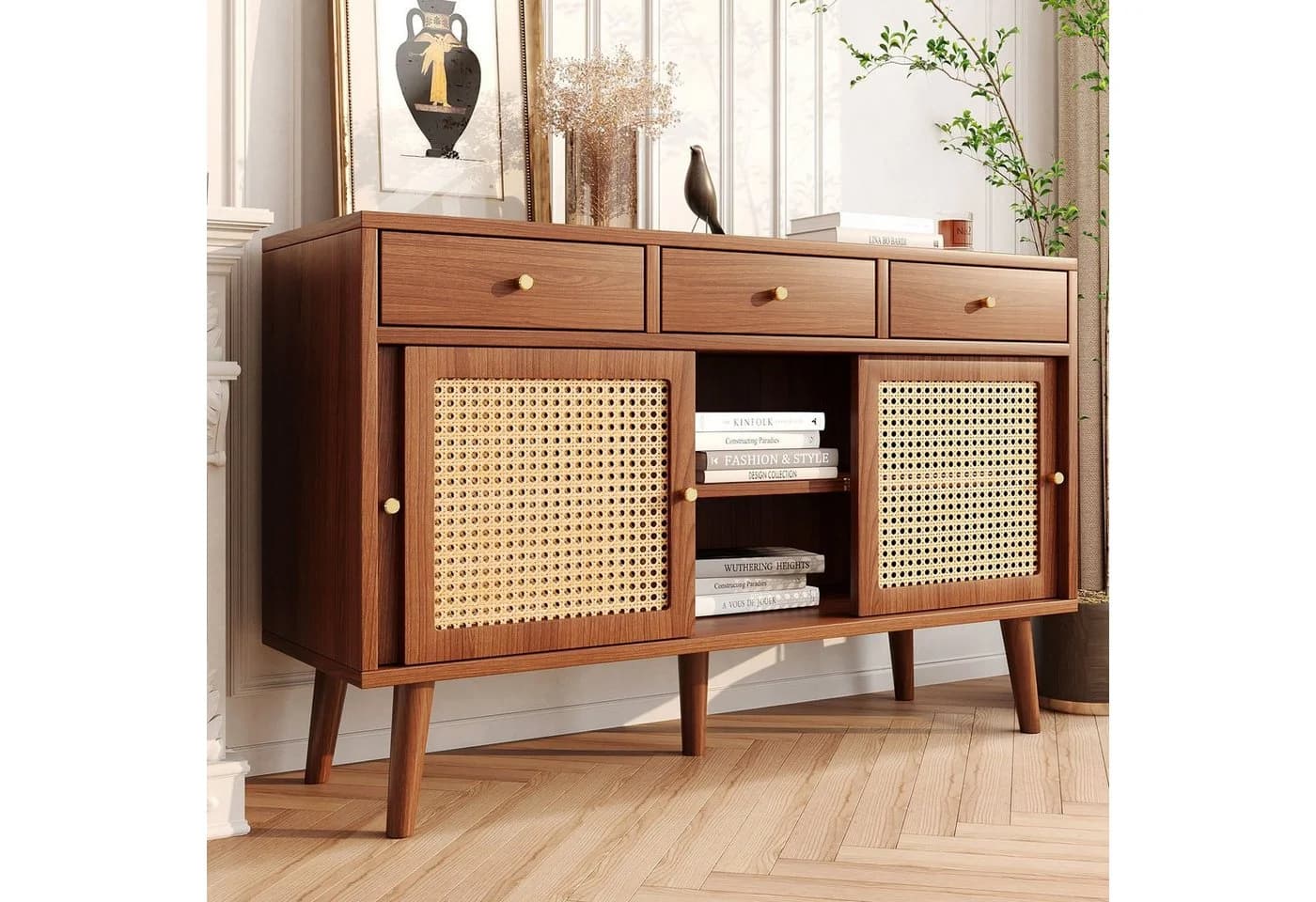 Celya Sideboard Kommode mit 3 Schubladen und 3 Schiebetüren, Rattangeflecht - Bild 2